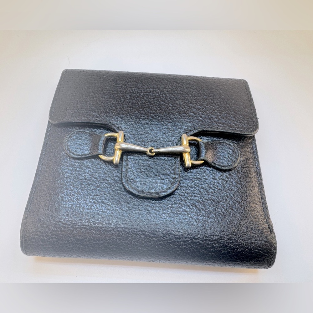 Gucci Horsebit Kisslock Coin Wallet Black Grained Leather Gucci Wallet Vintage - Picture 13 of 13